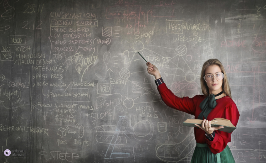 Photo by Andrea Piacquadio: https://www.pexels.com/photo/strict-female-teacher-with-book-pointing-at-scribbled-blackboard-3771074/